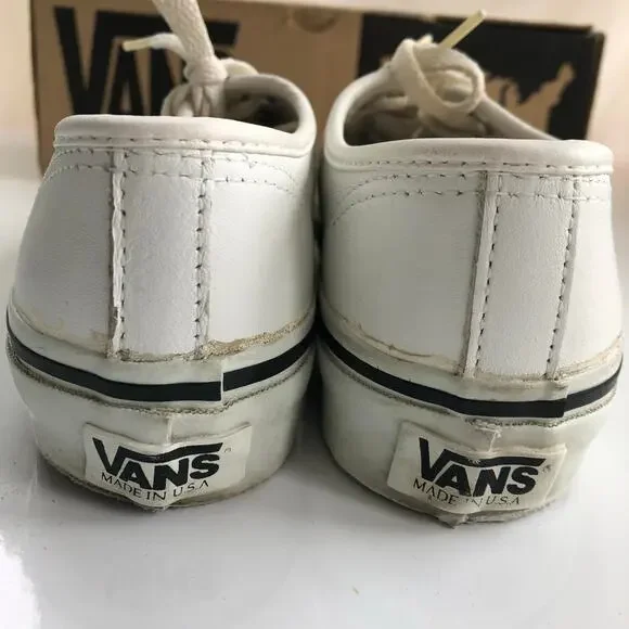 Vans Vintage Women’s White Leather Sneakers Shoes Size 7 1994 USA Made w/box - Picture 3 of 7